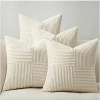 Topfinel Kissenbezug 40x40 4er set Kissenbezüge 50x50 Kordsamt mit Streifen deko Sofa, kissenbezug Beige einfarbig Schlafzimmer Weich Hautfreundlich