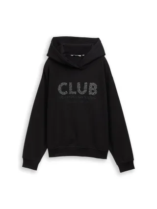 Denim Tom Tailor - Oversize Hoodie Sweatshirt mit Glitzer-Applikation deep black - Gr. - S