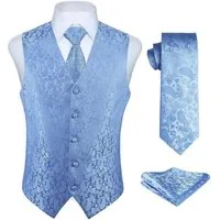 LuxusKollektion Krawatte Anzugweste Herren Hochzeit Paisley Jacquard Krawatte Set Blau L