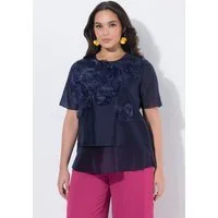 Ulla Popken Spitzenbluse Chiffonbluse Blüten-Applikationen Rundhals