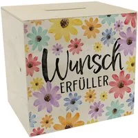 speecheese Spardose Blumen Spardose aus Holz mit Spruch Wunscherfüller