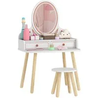 AIYAPLAY Schminktisch mit Spiegel Schubladen Kleiderstangen (Frisiertisch mit Hocker, 2-St., Make-up Tisch), für Mädchen 3-8 Jahre Weiß
