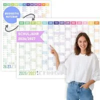 heaven+paper Jahresplaner A1 Schuljahresplaner 2026/2027 Regenbogen bunt hochwertig, Hergestellt in Deutschland