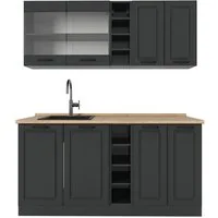 Vicco Küchenzeile R-Line, Anthrazit Landhaus/Anthrazit, 160 cm ohne Arbeitsplatte