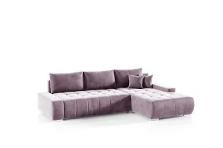 Ecksofa Sofa mit Schlaffunktion VOGAR Stoff Monolith Lila Ottomane Rechts
