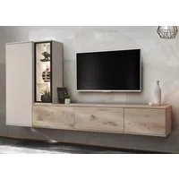 Furn.Design Wohnwand Askim, (Schrankwand in Eiche und Kaschmir / Sand, hängend, Breite 240 cm), Push-To-Open, inklusive LED Beleuchtung