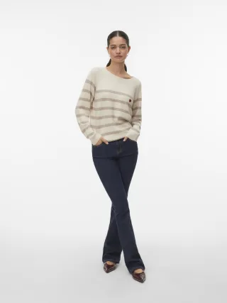 VERO MODA - VMDOFFY EMBROIDERY LS O-NECK PULL NOOS birch - Gr. - XL