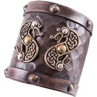 Battle Merchant Kostüm Armschützer aus Leder mit Zweiköpfigen Drachen