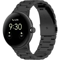 Wigento Smartwatch-Armband Edelstahl Google Pixel Watch 4 / 3 / 2 / 1 45mm Faltverschluss Schwarz, Edelstahlarmband mit verstellbarer Länge und robustem Design
