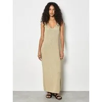 Apricot Partykleid Strick-Maxikleid mit Goldschimmer