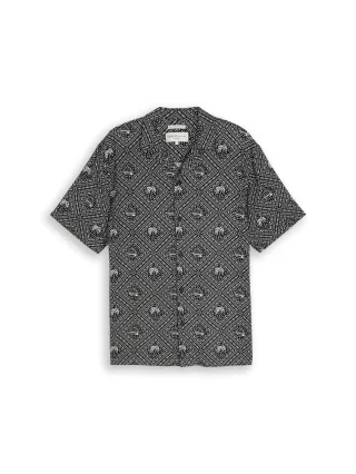 Denim Tom Tailor - Relaxed Fit Resort Hemd mit Leinenanteil black white tropical print - Gr. - L