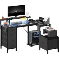 HOMALL Schreibtisch Gaming-Schreibtisch mit Stauraum, USB-Anschlüssen und LED-Beleuchtung (Monitorarm höhenverstellbar von 12 bis 27 cm, mit 5 mit Stoff ausgekleideten Schubladen, Montageoption links/rechts, Platz für Drucker)
