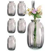 Praknu Tischvase Kleine Glasvasen - 6er Set - Vintage Stil - Runde & Stabile – Runde & (Set, 6 St), Spülmaschinenfest - Kleine Glasvasen für Hochzeit Tischdeko - Grau