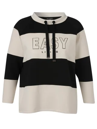 VIA APPIA DUE - Sweatshirt Kragen 1/1 Arm Motiv schwarz/beige - Gr. - 48