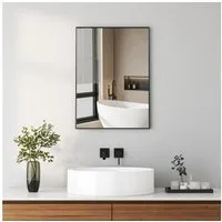 Hopibath Wandspiegel für Schlafzimmer Spiegel Eckig für Wohnzimmer Flur Garderobe Hotel (Schwarz Metall Alu Rahmen, 100x60, 60x80, 50x70, 40x60cm), mit explosionsgeschützte membran