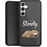 DeinDesign Handyhülle lazy sunday Sprüche Faultier Just Do It Slowly Sloth Grey, Samsung Galaxy A55 5G Gallery Case Glas Hülle