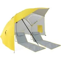 Stagecaptain Strandmuschel SC UM-210 Shady Layla Strand Set, Personen: 2 (Spar-Set, 3 tlg., 1 x Stagecaptain Sonnenschirm-Strandmuschel, 2 x Beachmatte), Alles für den perfekten Strandtag