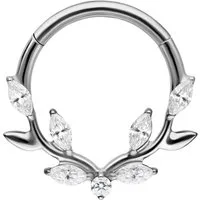 Wildcat Nasenpiercing Lovely Crystal Leaf Septum Clicker für Ohr, Nase, 1 Stück, Titan Grad 23 - wasserfest, hautverträglich, Silber