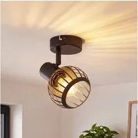 Nettlife Deckenstrahler 1/2/3flammig Schwarz Retro E14 Wandlampe Industrie Deckenspot, ohne Leuchtmittel, Käfiglampe aus Metall Wandspot für Schlafzimmer Flur