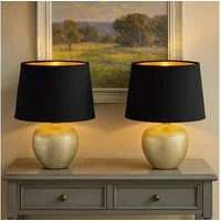 Reality Leuchten Tischleuchte, Leuchtmittel nicht inklusive, Tischleuchte Tischlampe Nachtlampe, Keramik Textil, Gold-Schwarz, 1x