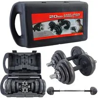 RAMROXX Hantel-Set 20 kg Profi Hantel Kurzhantel Langhantel Set Schwarz Gusseisen