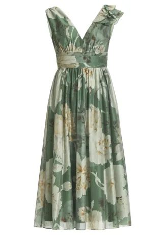 SWING - Cocktailkleid aus bedrucktem Lyocell khaki green/ivory - Gr. - 42