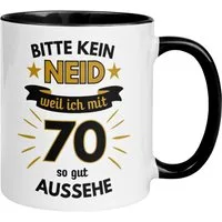 Momentals Tasse Geburtstag Geschenk Mann 70 – „Bitte kein Neid“ – Geburtstagsgeschenk, Gratis Versand · Links-&Rechtshänder · Spülmaschinenfest