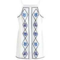 Next Minikleid Mini-Etuikleid mit Leinen und Stickerei (1-tlg)