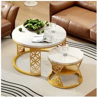 STILVORA Couchtisch Wohnzimmertische runde Satztisch Marmoroptik mit Bodenschutz,Sofatisch (Platzsparendes Design), Hitzebeständige, leicht zu reinigende Desktop