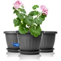 BigDean Blumentopf 3x Blumentopf mit Untersetzer rund ø28xH20 (Set, 3 St., Pflanzkästen), Blumentopf, Pflanzkübel, Wetterfest, UV-Beständig, Langlebig