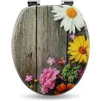 Sanfino WC-Sitz "Alp Meadow" Premium Toilettendeckel mit Absenkautomatik aus Holz, mit schönem Pflanzen-Motiv, hohem Sitzkomfort, einfache Montage