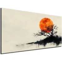 DARO Design Leinwandbild Modern Abstrakt Wandbilder XXL Wandbild Wand Deko Leinwand Bilder, (Sonne Baum Japan - Bild groß Wohnzimmer Schlafzimmer Küche Esszimmer Einteilig Querformat Fotodruck Leinwände Wanddeko Abstrakte Kunst Boho), 70x50 cm
