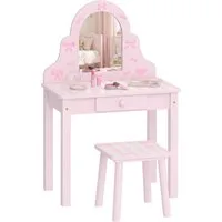 AIYAPLAY Schminktisch 2 in1 Frisiertisch Schreibtisch mit Hocker abnehmbar Spiegel Schublade (Make-up Tisch, 1-St., Kinderschminktisch), für Mädchen 3-6 Jahre Rosa
