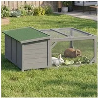 PawHut Kleintierstall Kaninchenstall aus Holz mit aufklappbar Bitumendach, Freilaufgehege, für Kaninchen, Meerschweinchen Outdoor 125,5 x 100 x 49 cm Grau