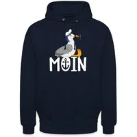 Spreadshirt Hoodie Moin Möwe mit Matrosenhut & Pfeife Norddeutsches Küstendesign Unisex H (1-tlg)