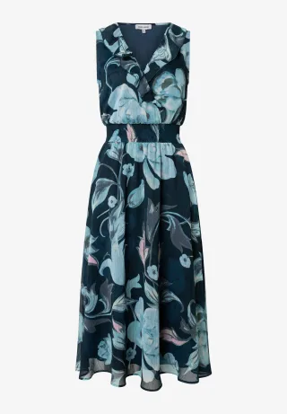 MORE & MORE - Chiffonkleid mit Flowerprint blau - Gr. - 40