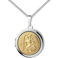 JEVELION Amulett Christophorus-Schutz-Medaillon 925 Silber-Bicolor als Lebenswächter (Bilder Medaillon, für Damen und Herren), Mit Panzerkette Sterlingsilber - Länge wählbar 36 - 70 cm