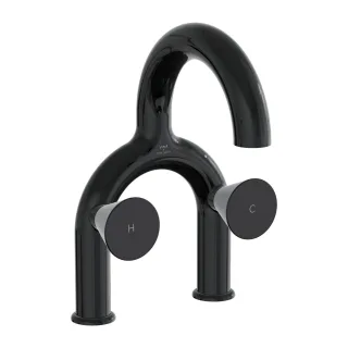 VitrA Liquid Zweigriff-Waschtischarmatur 2-Loch-Montage Höhe 31 cm Schwarz Hochglanz,A4274739 A4274739