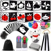 POPOLIC Lernspielzeug Kontrastbuch Baby, 31 PCS Schwarz Weiß Spielzeug Baby (Schwarz Rot Babys Stoffbuch mit Spiegeln, Kontrastkarten Babys, Babies Geschenk), 0 3 6 12 Monate Neugeborenen Spielzeug