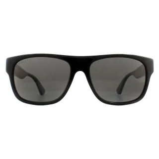Gucci Rectangle Mens Black mit grünen und roten Streifen Grey Polarized Sonnenbrille