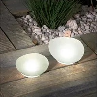esotec LED Gartenleuchte 2er Set Solar Echtglas Leuchtsteine 4100K neutralweiß outdoor 102084