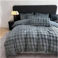 wohnTRAUM24 Bettwäsche Winter Plüsch Bettwäsche 135x200 aus Flauschig Kaninchenfellimitat, Microfaser, Biber Bettbezug mit Reißverschluss, Cashmere-Touch, kuschelig & weich