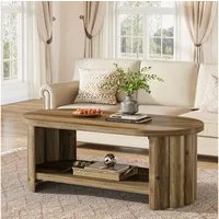 Tribesigns Couchtisch Ovaler Couchtisch 120 cm, 2-stufiger Stauraum Tisch mit Ablageboden