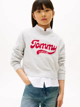 TOMMY LOGO SWEATER light grey heather - Gr. - 10