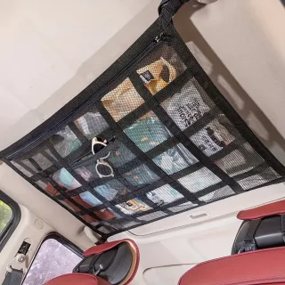 IPRee 30 Pockets Heavy Duty Car Ceiling Cargo Net Double-Layer Mesh Organizer for Trucks & SUVs, Perfect for Road Trips