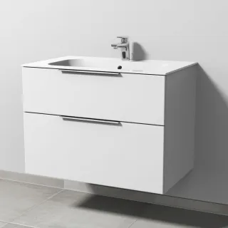Sanipa 3way Keramik-Set Finion Keramik-Waschtisch und Unterbau mit 2 Auszügen, Weiß-Soft UM40043