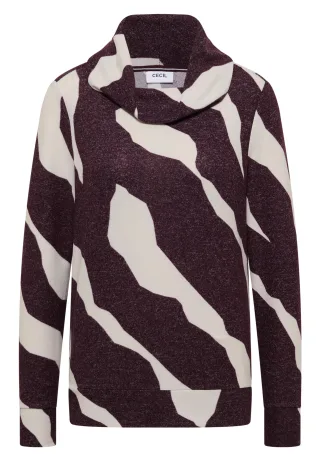 CECIL - Kuscheliges Shirt mit Muster eggplant red melange - Gr. - L