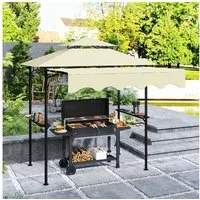 Outsunny Grillpavillon mit Doppelschichtdach, Seitenregalen, mit 0 Seitenteilen, (BBQ Pavillon, Gartenpavillon), für Garten Picknick BBQ Beige
