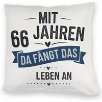 speecheese Dekokissen MIT 66 JAHREN DA FÄNGT DAS LEBEN AN Kuschelkissen