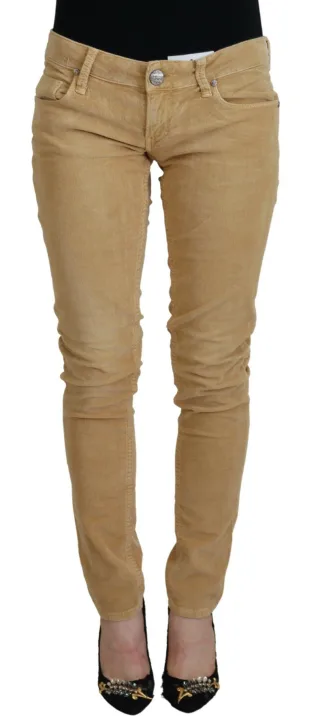 Acht Braune Baumwollcordhosen Niedrige Taille Damen Freizeit Damenjeans